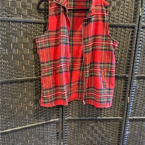 Red Plaid Sleeveless Vest